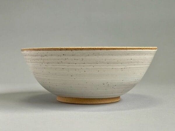 A bowl with a yellow rim and white background