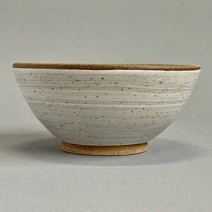 A bowl with white and brown speckles on it.