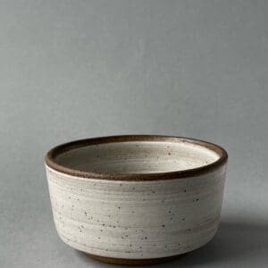 A bowl is sitting on the table and there are no one around.