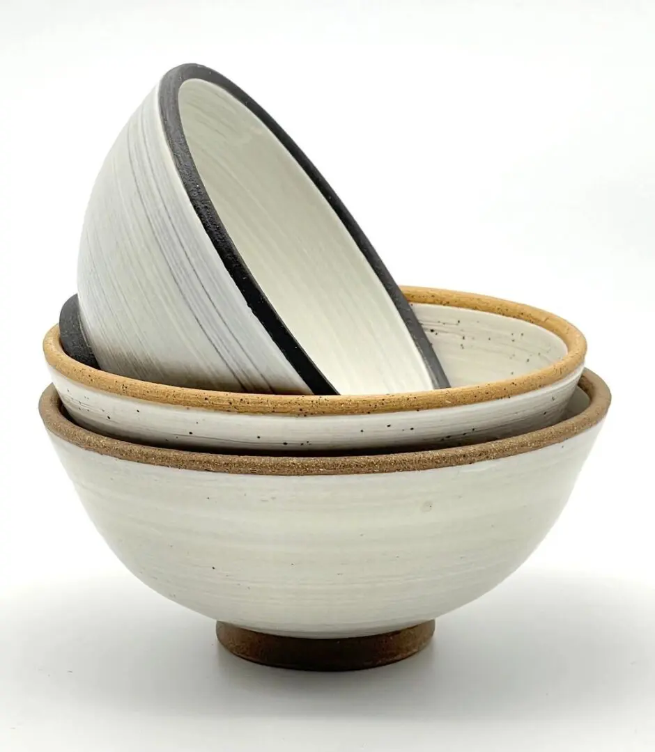 Three bowls are stacked on top of each other.